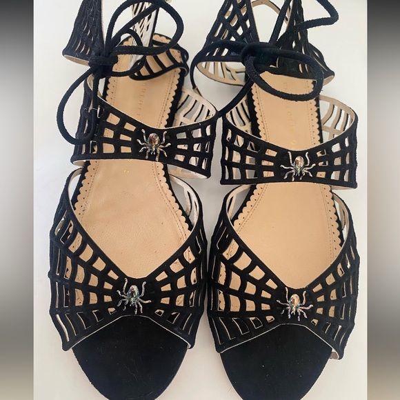 New Charlotte Olympia Miss Muffet Black Spider Web Sandals - Picture 3 of 7
